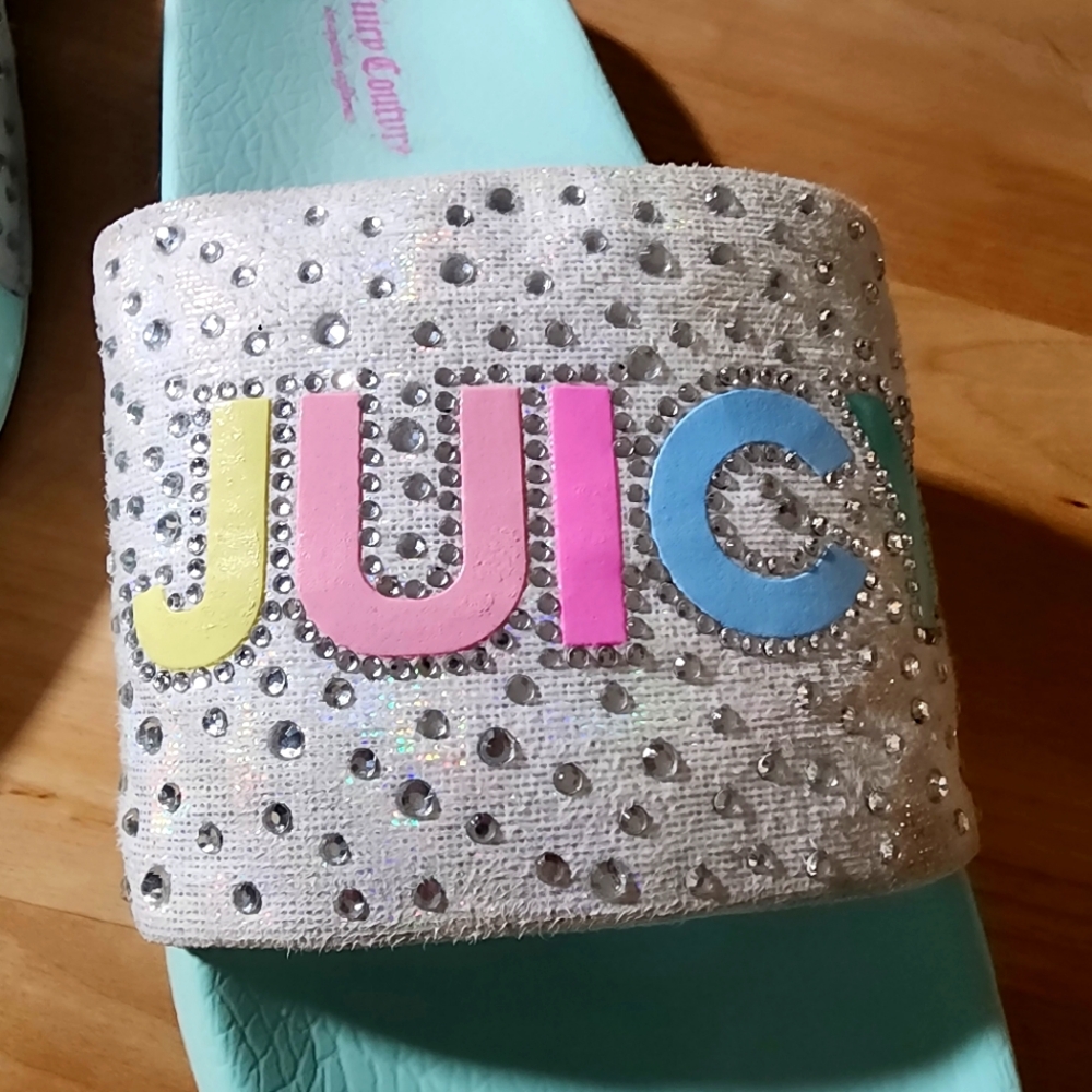 Deadstock JUICY COUTURE‎ Colorful Rhinestone Blue SLIDES SANDALS KIDS 4